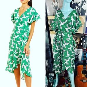 💚 MAX STUDIO KELLY GREEN FLORAL RUFFLE TRUE WRAP RUFFLE DRESS XL Dress